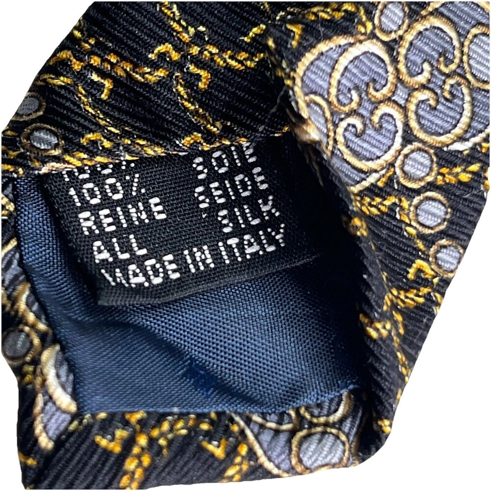 MCM Luxury Silk Paisley Tie Gold Black n Blue Elegant Formalwear Made In Italy - Picture 5 of 7